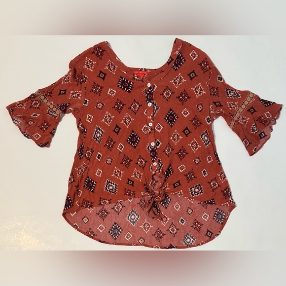 Chelsea & Violet Boho Rust Patterned Top - Picture 1 of 6